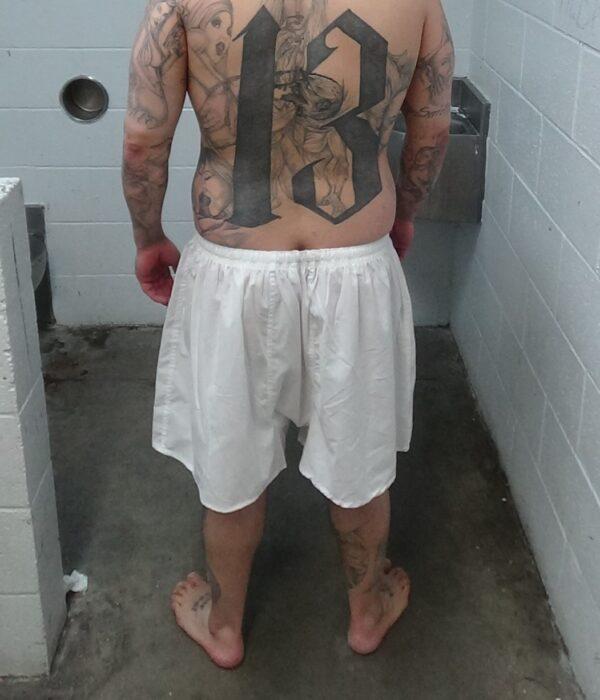 An undated image of a tattooed La Eme gang member. (Courtesy of the Federal Bureau of Investigation)