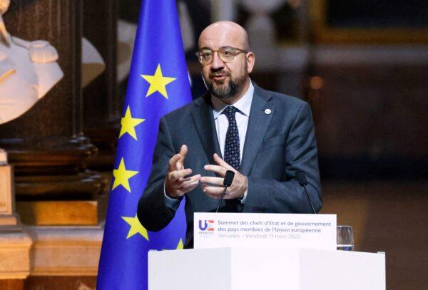 European Council President Charles Michel holds a press conference following an EU leaders summit to discuss the fallout of Russia's invasion in Ukraine, at the Palace of Versailles near Paris, on March 11, 2022. (Ludovic Marin/AFP via Getty Images)