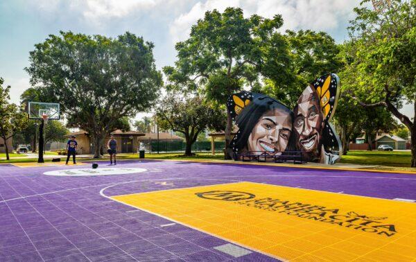 A basketball court inspired by basketball great Kobe Bryant and daughter his Gianna “Gigi” Bryant in Anaheim, Calif., on May 5, 2022. (John Fredricks/The Epoch Times)
