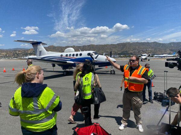 The “Intel-24” aircraft at the Hollywood Burbank Airport in Burbank, Calif., on May 10, 2022. (Jill McLaughlin/The Epoch Times)