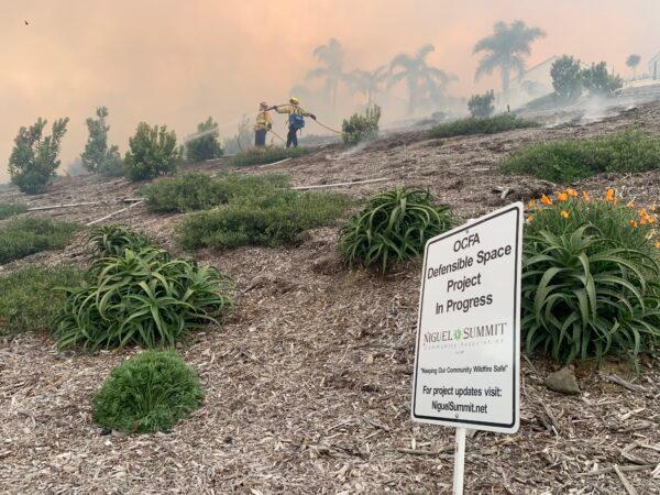 A fire chews through brush in Aliso Wood Canyon between Laguna Niguel and Laguna Beach, Calif., on May 11, 2022. (John Fredricks/The Epoch Times)