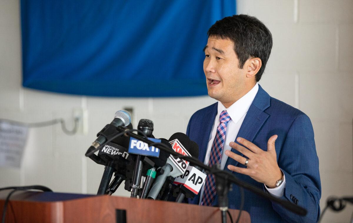 Sen. Dave Min (D-Irvine) in Huntington Beach, Calif., on Oct. 6, 2021. (John Fredricks/The Epoch Times)