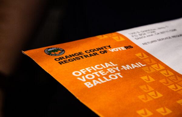 An official vote-by-mail ballot packet in Irvine, Calif., on May 16, 2022. (John Fredricks/The Epoch Times)