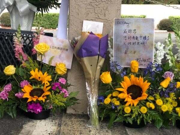 A memorial honoring Dr. John Cheng at the Presbyterian Church in Laguna Woods, Calif., on May 21, 2022. (Brandon Drey/The Epoch Times)