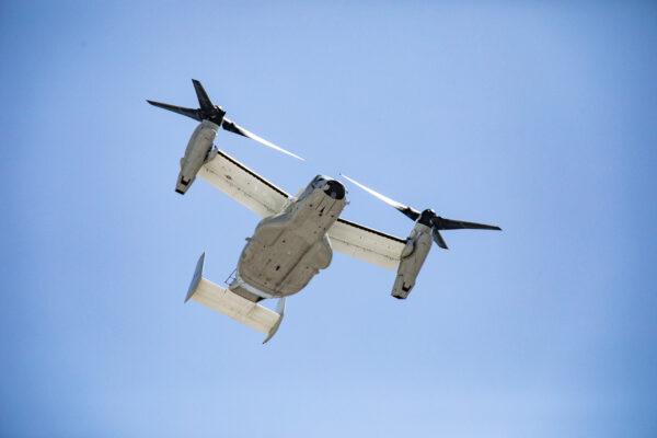 An MV-22B Osprey fly's over Anaheim, Calif., on March 24, 2021. (John Fredricks/The Epoch Times)