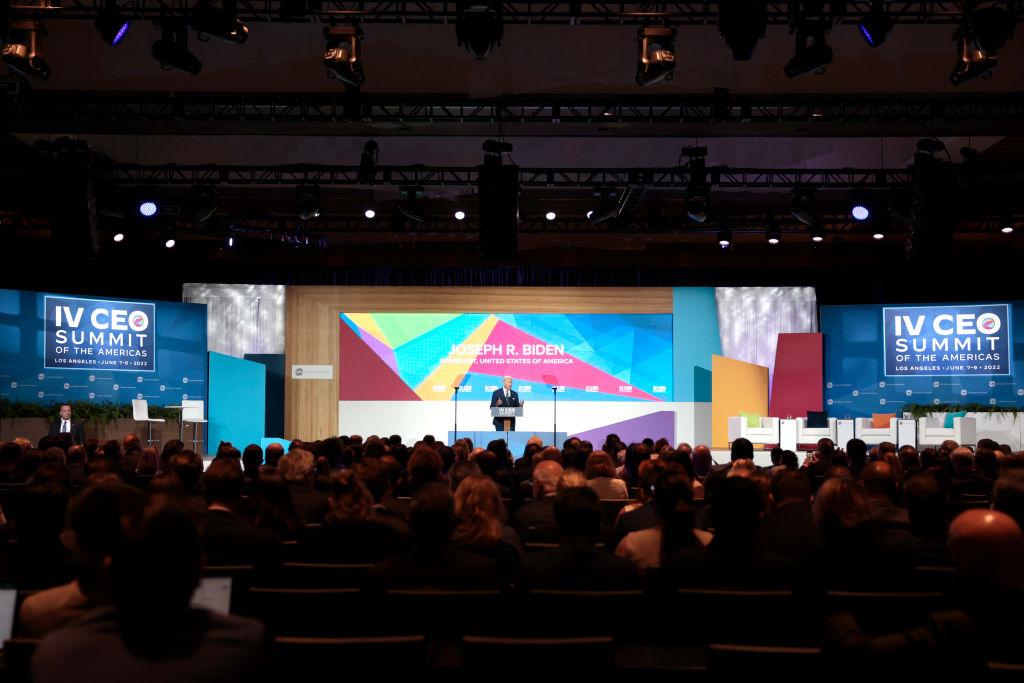 President Joe Biden speaks at a session of the CEO Summit of the Americas in Los Angeles on June 9, 2022. (Anna Moneymaker/Getty Images)