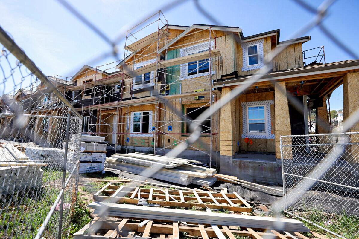 New homes under construction at a housing development in Novato, Calif., on March 23, 2022. (Justin Sullivan/Getty Images)