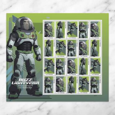 An illustration of the U.S. Postal Service’s newly released Buzz Lightyear stamp set. (Courtesy of U.S. Postal Service)