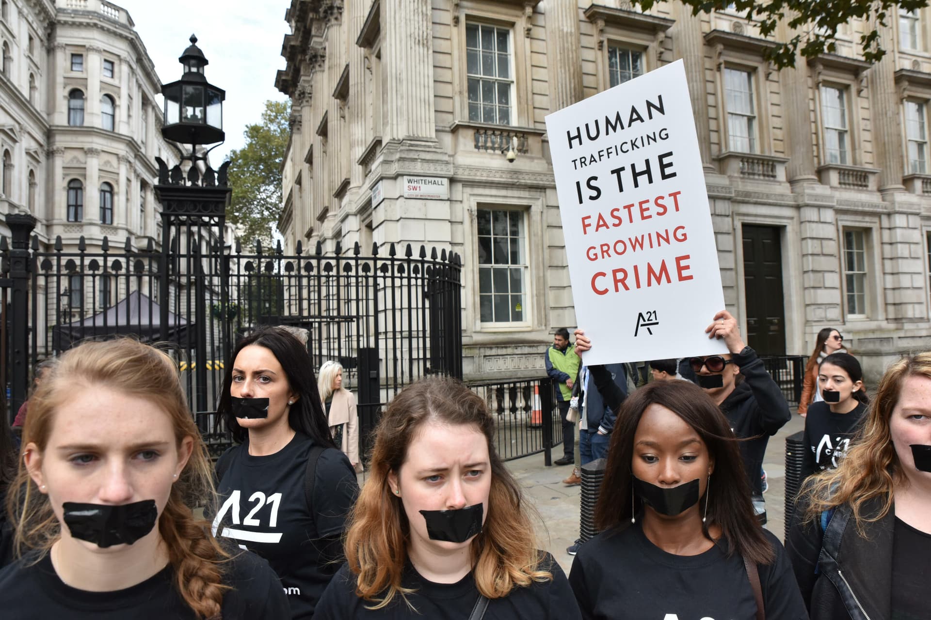 A silent march against modern slavery in London in 2016. Because human trafficking is often a "hidden crime," data on trafficking victims is unreliable. (Alamy/PA)