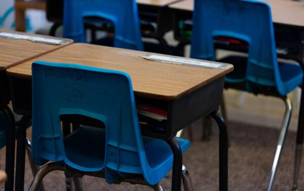 An elementary school classroom in a file photo in Orange, Calif., on March 11, 2021. (John Fredricks/The Epoch Times)