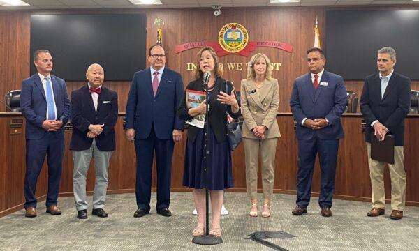Former California Sen. Gloria Romero speaks at a charter school forum hosted by the Orange County Board of Education in Costa Mesa, Calif., on Sept. 20, 2022. (Micaela Ricaforte/The Epoch Times)