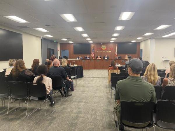 Community members attend a charter school forum hosted by the Orange County Board of Education in Costa Mesa, Calif., on Sept. 20, 2022. (Micaela Ricaforte/The Epoch Times)