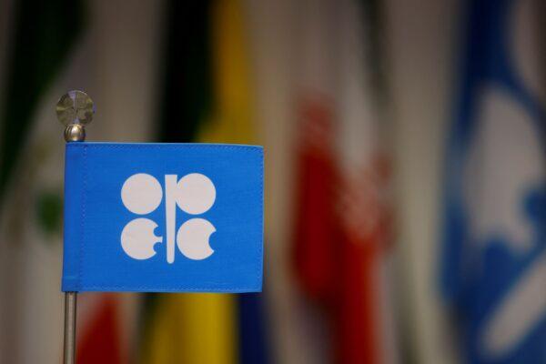 An OPEC flag is seen on the day of an OPEC+ meeting in Vienna, Austria, on Oct. 5, 2022. (Lisa Leutner/Reuters)