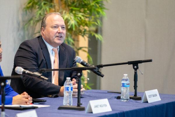 Scott Baugh speaks at City Hall in Newport Beach, Calif., on Oct. 12, 2022. (John Fredricks/The Epoch Times)