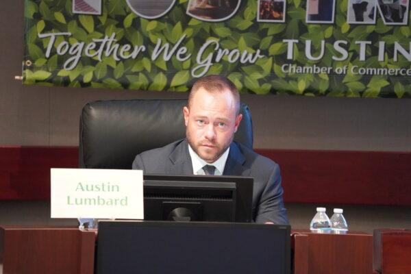 Tustin Mayor Austin Lumbard attends a candidate forum in Tustin, Calif., on Oct. 17, 2022. (Rudy Blalock/The Epoch Times)