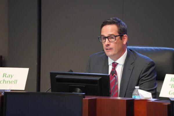 Ray Schnell, Tustin City Council District 3 candidate, attends a candidate forum in Tustin, Calif., on Oct. 17, 2022. (Rudy Blalock/The Epoch Times)