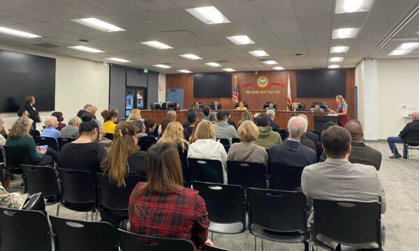 Parents and community members speak out at an Orange County Board of Education meeting in Costa Mesa, Calif., on Nov. 2, 2022. (Micaela Ricaforte/The Epoch Times)