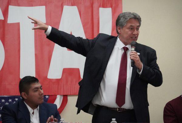 Congressional 46th District candidate Christopher Gonzales speaks at Ebell Club in Santa Ana, Calif., on Nov. 2, 2022. (Rudy Blalock/The Epoch Times)