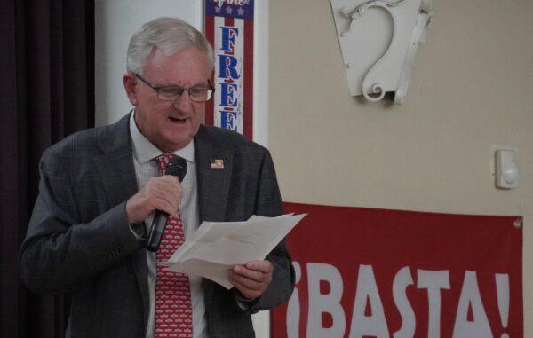 California State Assembly District 68 candidate Mike Tardif speaks at Ebell Club in Santa Ana, Calif., on Nov. 2, 2022. (Rudy Blalock/The Epoch Times)
