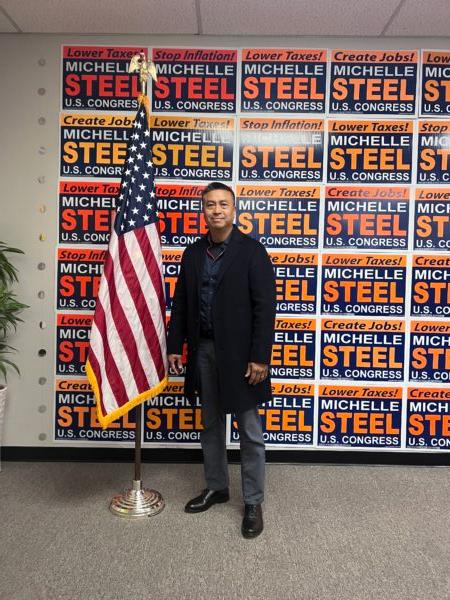 Chuong Vo attends an event in support of 45th District Congressional Republican candidate Rep. Michelle Steel in Buena Park, Calif., on Nov. 8, 2022. (Rudy Blalock/The Epoch Times)