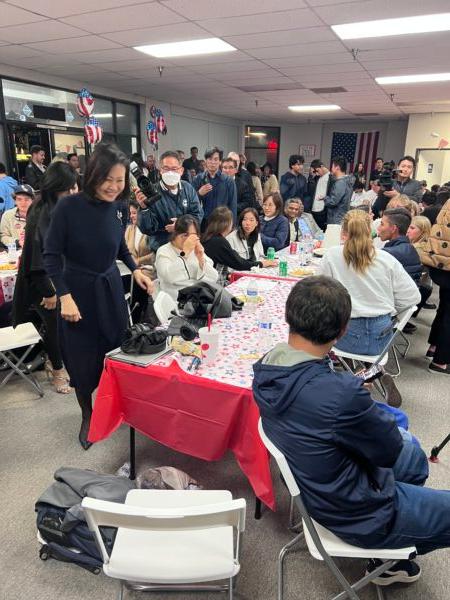 District 45 Congressional Republican candidate Rep. Michelle Steel (L) in Buena Park, Calif., on Nov. 8, 2022. (Rudy Blalock/The Epoch Times)