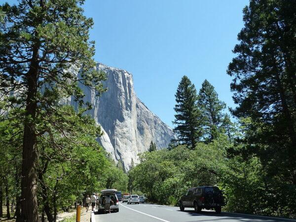 View of soaring rock formations overlooking tourist-filled Yosemite Valley in Yosemite National Park on June 25, 2012. (Michael Thurston/AFP/GettyImages)