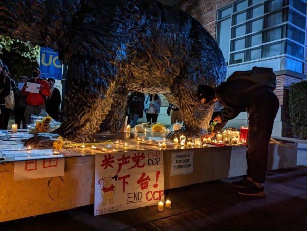 Chinese students at the University of California–Los Angeles gather in support of demonstrations in China calling for an end to COVID-19 lockdowns on Dec. 1, 2022. (Emma Hsu/The Epoch Times)