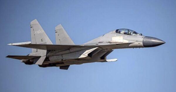 A Chinese PLA J-16 fighter jet flies in an undisclosed location in a file photo. (Taiwan Ministry of Defense via AP)