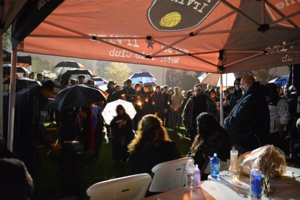 A group of people attend a candlelight vigil held for Francisco “Paco” Gonzalez by the North Irvine Water Polo Club in Irvine, Calif., on Jan. 4, 2023. (Courtesy of Mai Lam)