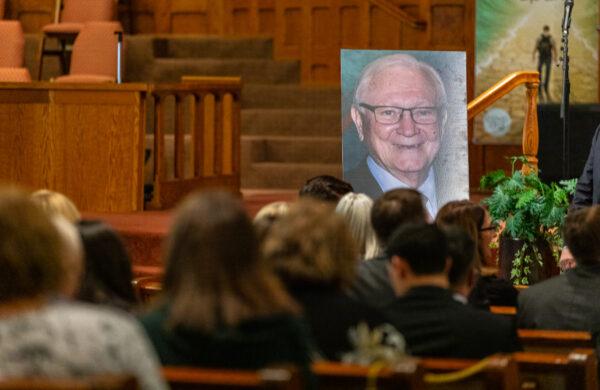 Family and friends attend the memorial service of former Orange County Supervisor William G. Steiner in Orange, Calif., on Jan. 13, 2023. (John Fredricks/The Epoch Times)