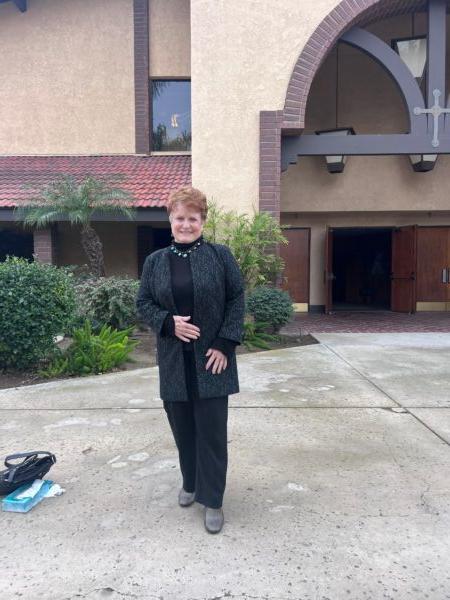 Pat Buttress at William G. Steiner's memorial service in Orange, Calif., on Jan. 13, 2023. (Rudy Blalock/The Epoch Times)