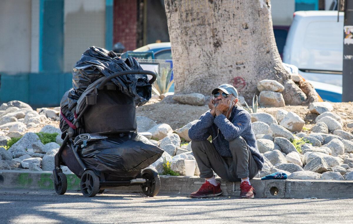 A homeless individual in Los Angeles, Calif., on Jan 27, 2023. (John Fredricks/The Epoch Times)