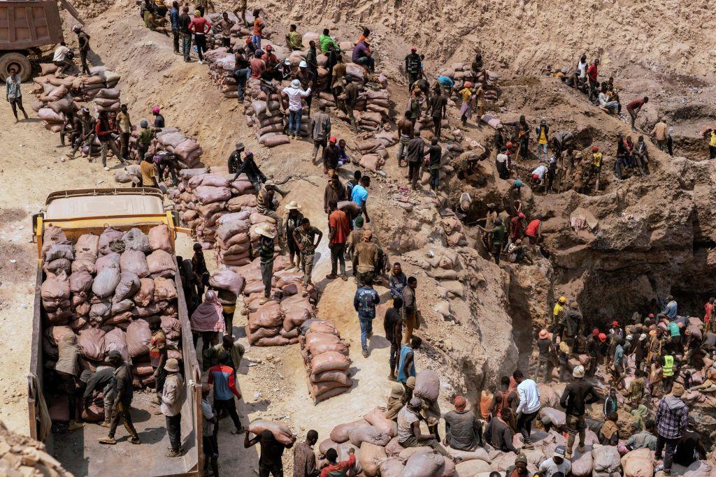 Artisanal miners working at the Shabara artisanal cobalt mine near Kolwezi on Oct. 12, 2022. (Junior Kannah/AFP via Getty Images)