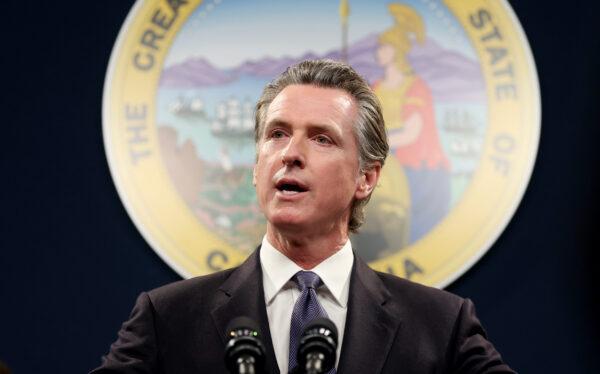 California Gov. Gavin Newsom speaks during a press conference in Sacramento on Feb. 1, 2023. (Justin Sullivan/Getty Images)