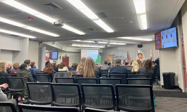 A meeting at the Orange Unified School Board in Orange, Calif., on Feb. 2, 2023. (Micaela Ricaforte/The Epoch Times)
