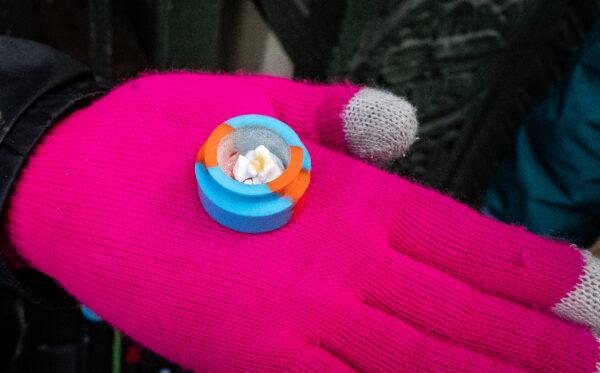 A drug user displays fentanyl in San Francisco on Feb. 23, 2023. (John Fredricks/The Epoch Times)