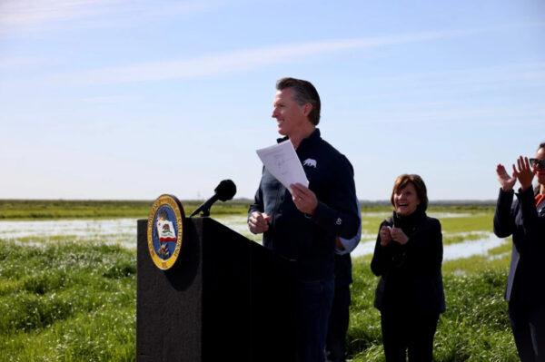 Gov. Gavin Newsom speaks at a press conference in Dunnigan, Calif., on March 24, 2023. (Courtesy of the Office of Gov. Gavin Newsom)