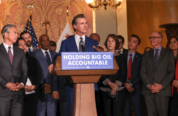 Upon passage of the price-gouging law in March 2023, Gov. Gavin Newsom said: "California took on Big Oil and won." (Office of Gov. Newsom)