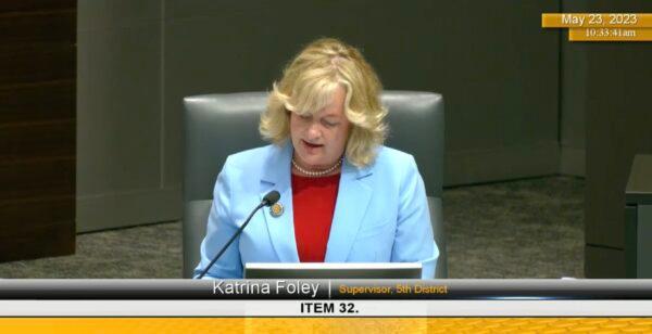 Orange County Supervisor Katrina Foley speaks during an Orange County Board of Supervisors meeting in Santa Ana, Calif., on May 23, 2023. (Screenshot via Orange County Board of Supervisors)