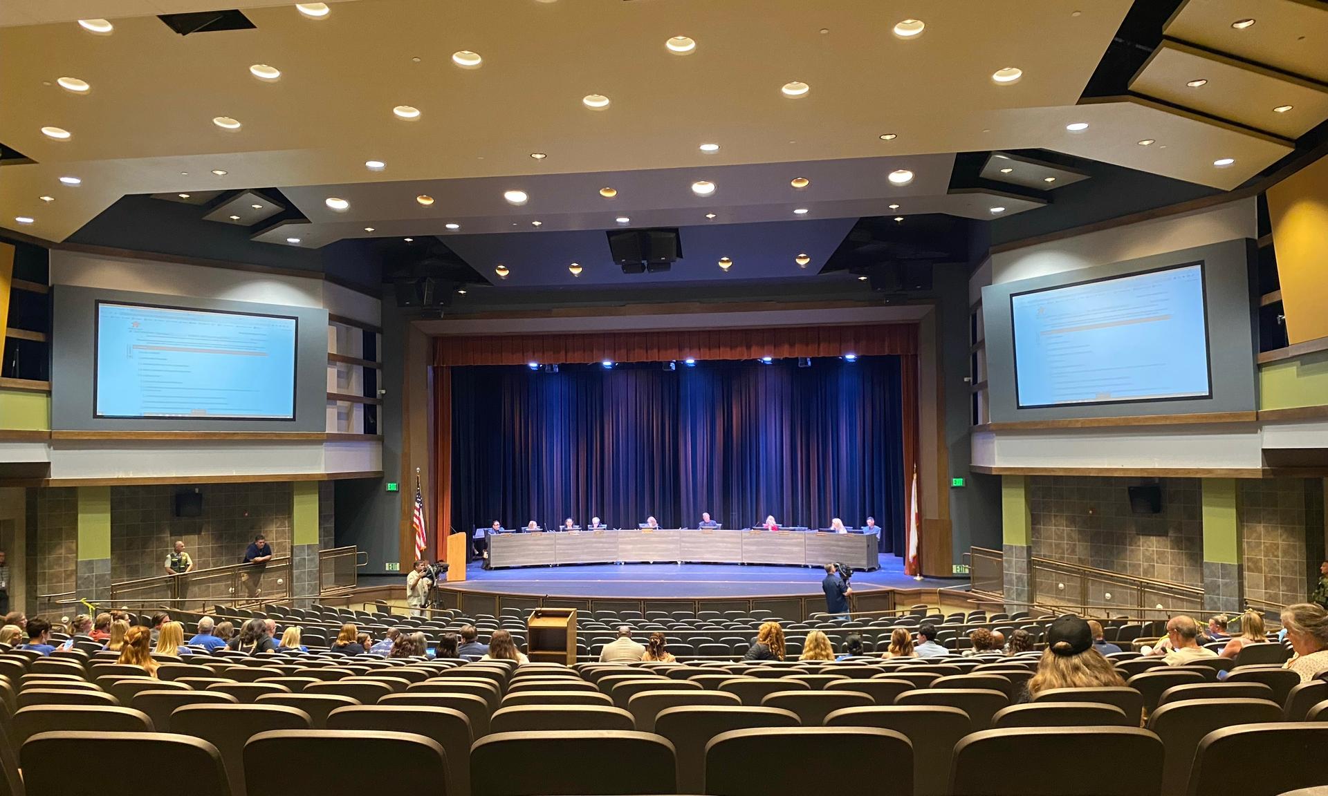 The Temecula Valley Unified school board meeting in Temecula, Calif., on June 13, 2023. (Micaela Ricaforte/The Epoch Times)