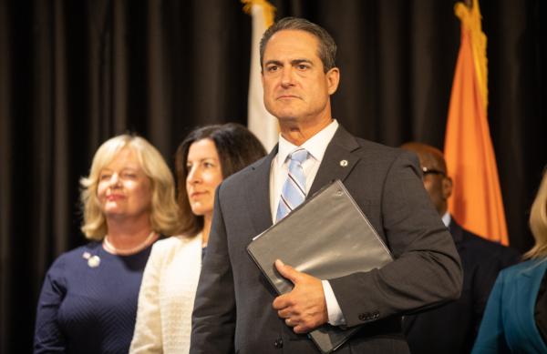 Orange County District Attorney Todd Spitzer speaks at the district attorney building in Santa Ana, Calif., on Sept. 8, 2022. (John Fredricks/The Epoch Times)