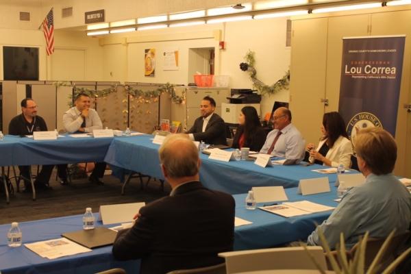 Panelists and local leaders speak at a roundtable discussion on the upcoming farm bill reauthorization, in Anaheim, Calif., on July 6, 2023. (Carol Cassis/The Epoch Times)