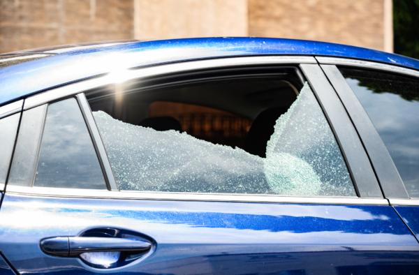 A smashed car window in Los Angeles on May 16, 2023. (John Fredricks/The Epoch Times)