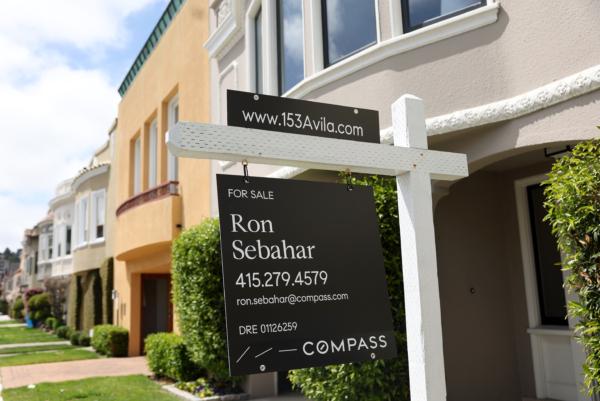A sign is posted in front of a home for sale in San Francisco on May 11, 2023. (Justin Sullivan/Getty Images)