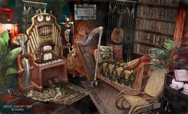 The Adventureland Treehouse inspired by Walt Disney’s Swiss Family Robinson will return in 2023 at Disneyland Park in Anaheim, Calif., including rooms that the family in this new story created for one another, including the mother’s music den, as depicted in this concept art. (Artist Concept/Disneyland Resort)