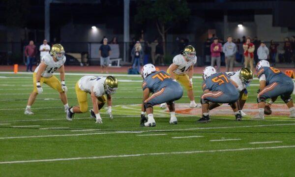 San Juan Hills linebackers Weston Port (13) and Jake Javorsky (44). (Courtesy of San Juan Hills High School)