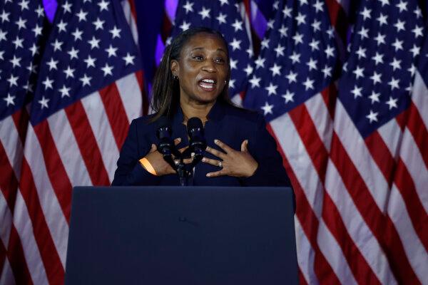 Emily's List President Laphonza Butler addresses a Biden-Harris campaign rally on the first anniversary of the Supreme Court's Dobbs v. Jackson decision which returned regulation of abortion to state governments, at the Mayflower Hotel in Washington on June 23, 2023. (Chip Somodevilla/Getty Images)