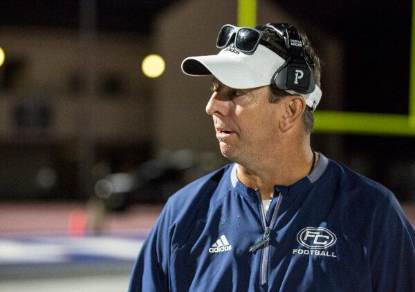 Fullerton College's football coach Garrett Campbell at Fullerton College vs. Santa Barbara City College on Sept. 2, 2023. (Jim McCormack/Fullerton College)