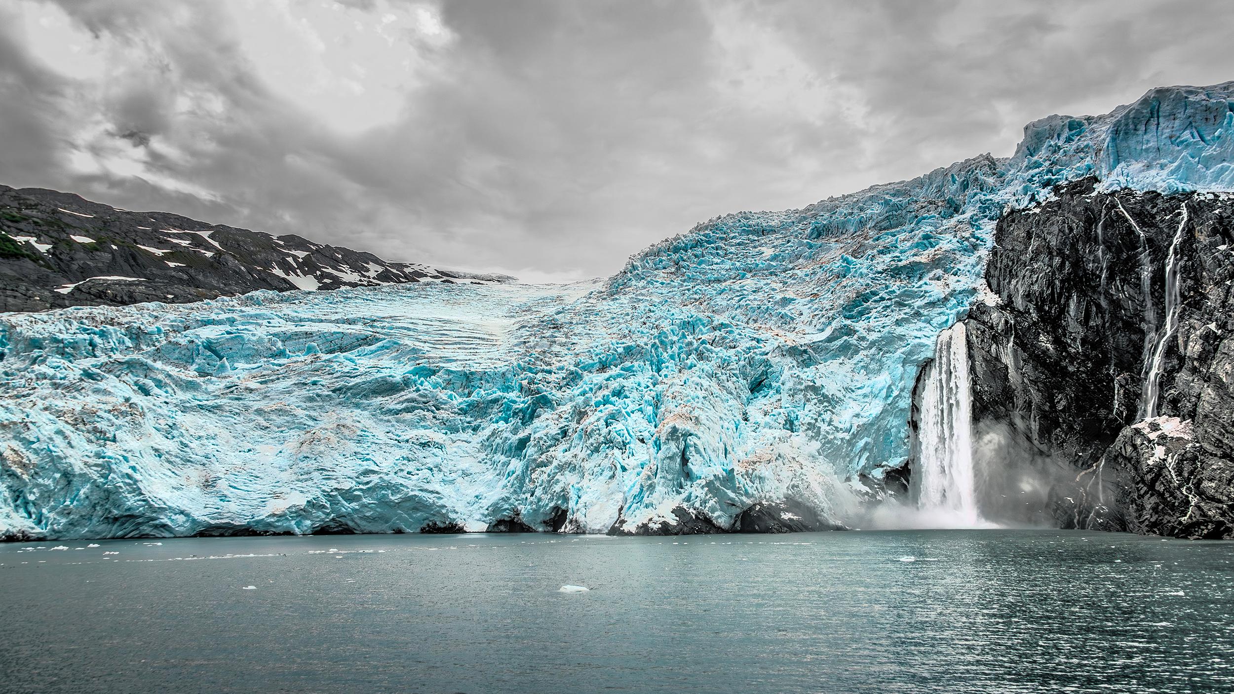 The authors' Phillips Cruises catamaran sailed close to Blackstone Bay Glacier and Falls in Prince William Sound. (Maria Coulson)