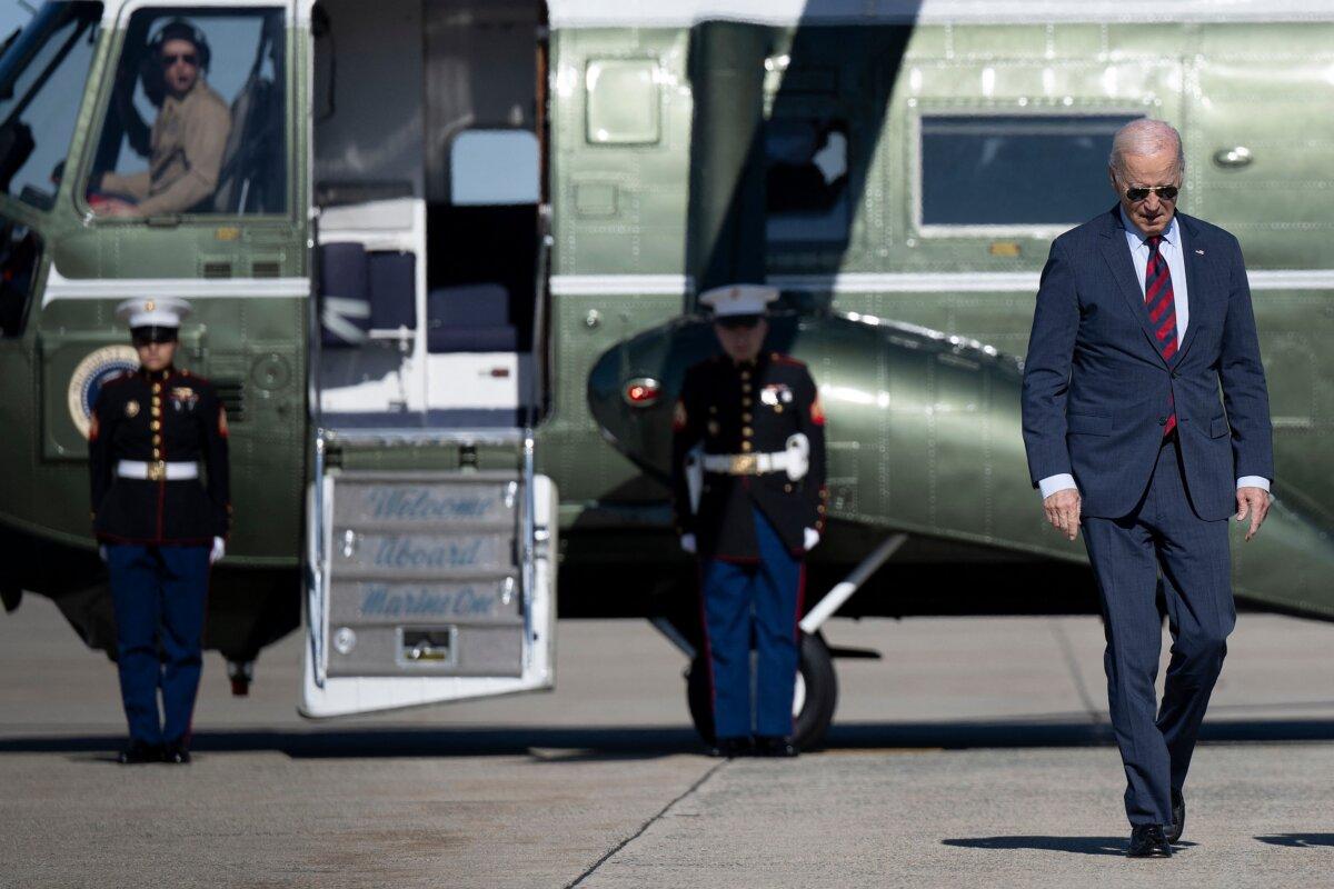 President Joe Biden walks to board Air Force One at Joint Base Andrews in Maryland on Nov. 14, 2023. Biden will be attending the Asia-Pacific Economic Cooperation (APEC) leaders' week in San Francisco, California. (Brendan Smialowski/AFP via Getty Images)